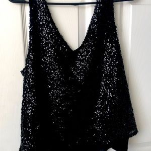 Sexy black sequins tank shirt, one clothing brand,XL